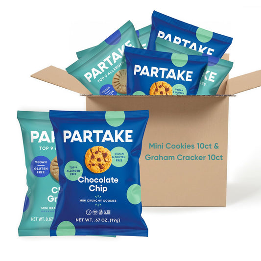 Gluten Free Mini Graham Cracker and Chocolate Chip Cookie Snack Packs by Partake | Vegan & Dairy Free | Lunch Box Snacks | Allergy Friendly | Safe School Snack for Kids - 20 Pack