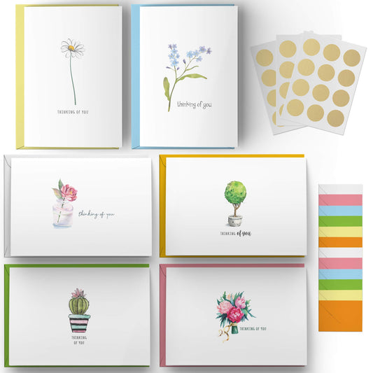 Dessie 30 Thinking of You Cards With Envelopes. 30 4x6 Inch Note Cards with Envelopes - Blank Inside with 6 Unique Floral Designs. White & Colorful Envelopes and Gold Seals In Sturdy Storage Box