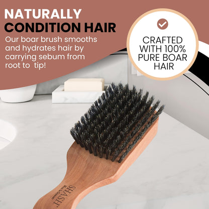 SHASH Since 1869: Handmade in Germany - The Go-To 100% Boar Bristle Hair Brush for Thin to Normal Hair | Naturally Conditions, Improves Texture, Exfoliates, and Stimulates the Scalp