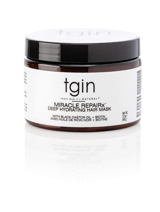 tgin Miracle RepaiRx Deep Hydrating Hair Mask for Curly, Coily and Wavy Hair, with Biotin and Black Castor Oil, Deep Moisture and Repair for Damaged, Color-Treated Hair, 12 oz