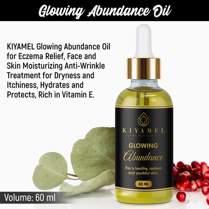 KIYAMEL Glowing Abundance Oil for Eczema Relief, Face and Skin Moisturizing Anti-Wrinkle Treatment for Dryness and Itchiness, Hydrates and Protects, Rich in Vitamin E