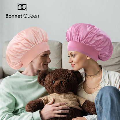 BONNET QUEEN Silk Bonnet for Sleeping Women Satin Bonnet Hair Bonnet Adjustable Hair Bonnet Night Sleep Cap Jade+Pink
