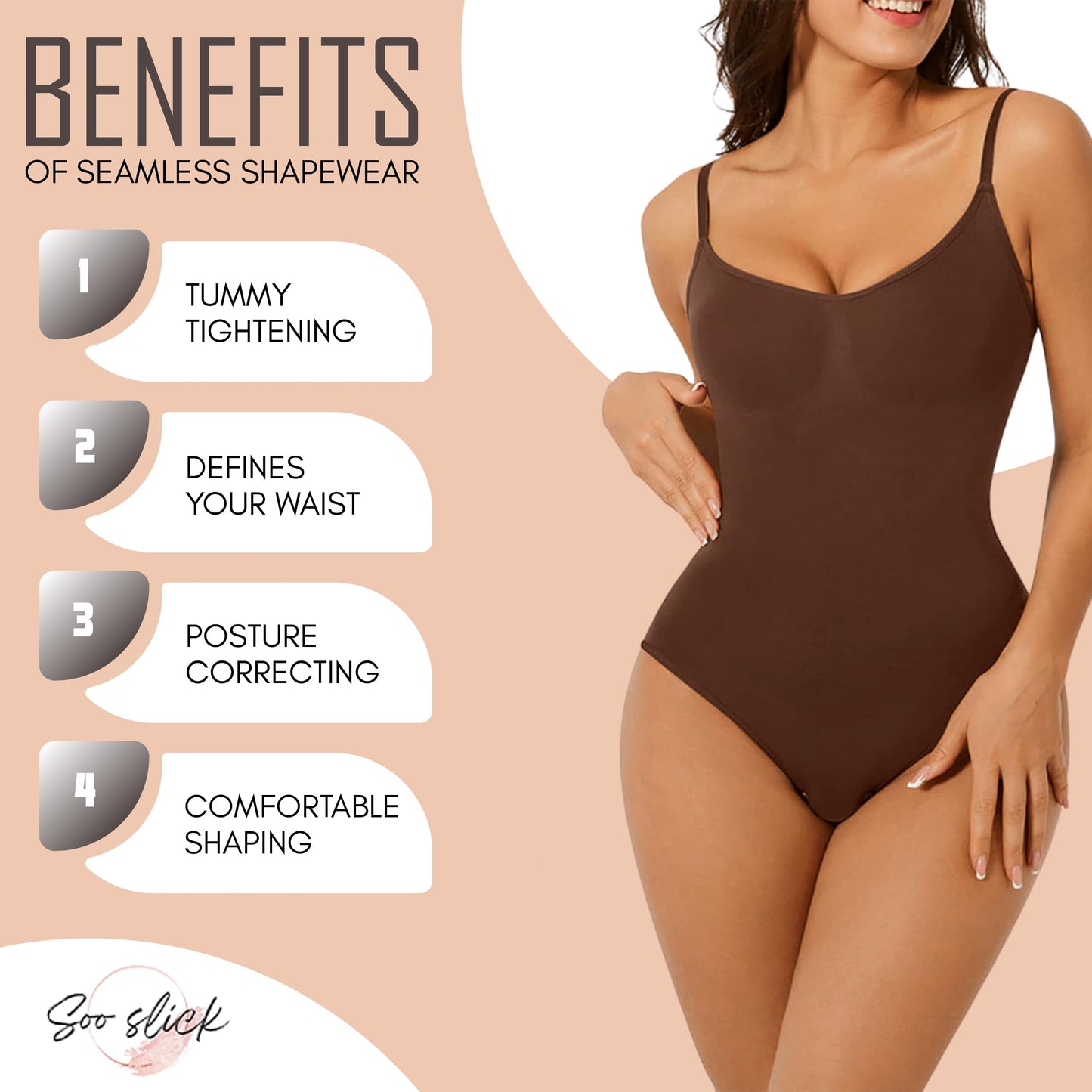 Seamless Bodyshaper Bodysuit for Women - Full Body Shapewear Body Sculpting Suits Sleeveless Round Neck