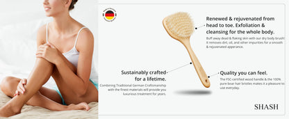 Since 1869 Hand Made in Germany - Smooth 100% Boar Bristle Body Brush, Gently Exfoliates Skin for a Softer, Smoother Complexion, Dry Brush Body Scrubber Promotes Circulation for a Healthy Glow