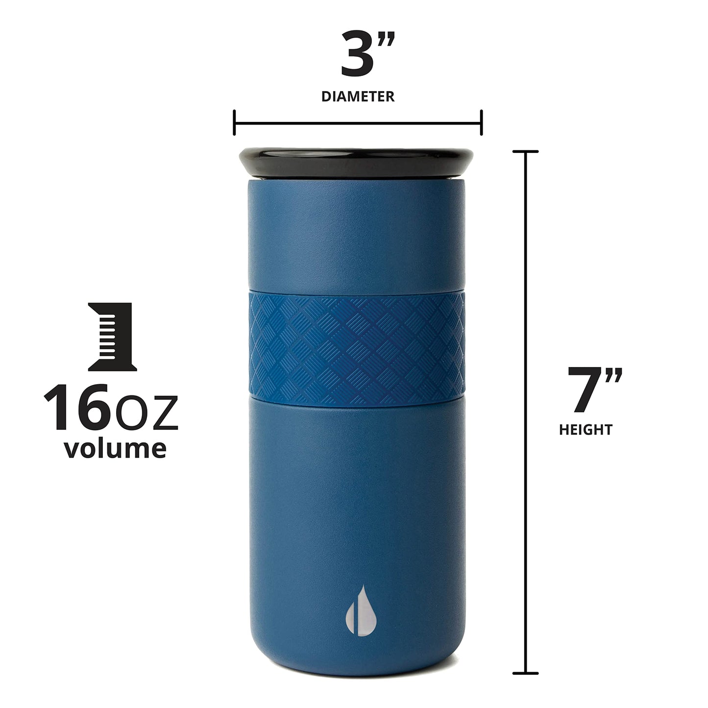 Elemental Artisan Insulated Tumbler, Triple Wall Coffee Travel Mug, Reusable Stainless Steel Coffee Tumbler with Ceramic Lid, Thermal Coffee Cups for Hot (6 Hrs) & Cold (18 Hrs), 16oz - Navy Blue