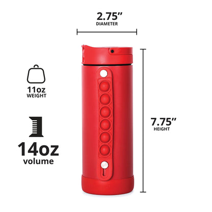 Elemental Iconic Kids Insulated Water Bottle with Straw Lid & Stress Reliever Pop-It Handle, Leak-Proof When Closed Water Bottle Kids - Stainless Steel Water Bottle For Kids, 14oz - Red