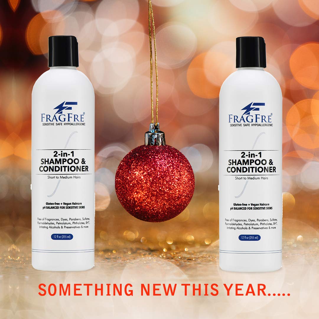 FRAGFRE 2 in 1 Shampoo and Conditioner 12 oz - Fragrance Free Conditioning Shampoo for Short to Medium Hairs - Color Safe Wash and Go - Sulfate Free Cleansing Conditioner for Sensitive Scalps (1 Pack)