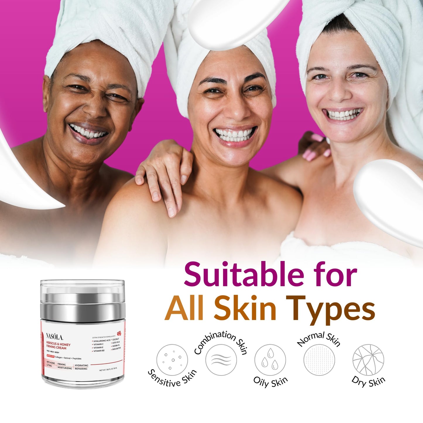 Nasola Hibiscus and Honey Firming Cream, Neck Firming Cream, Skin Tightening Cream, Skin Firming and Tightening Lotion for Face and Body, Anti-Wrinkle Facial Moisturizer with Collagen, 1.85 Oz/55ml