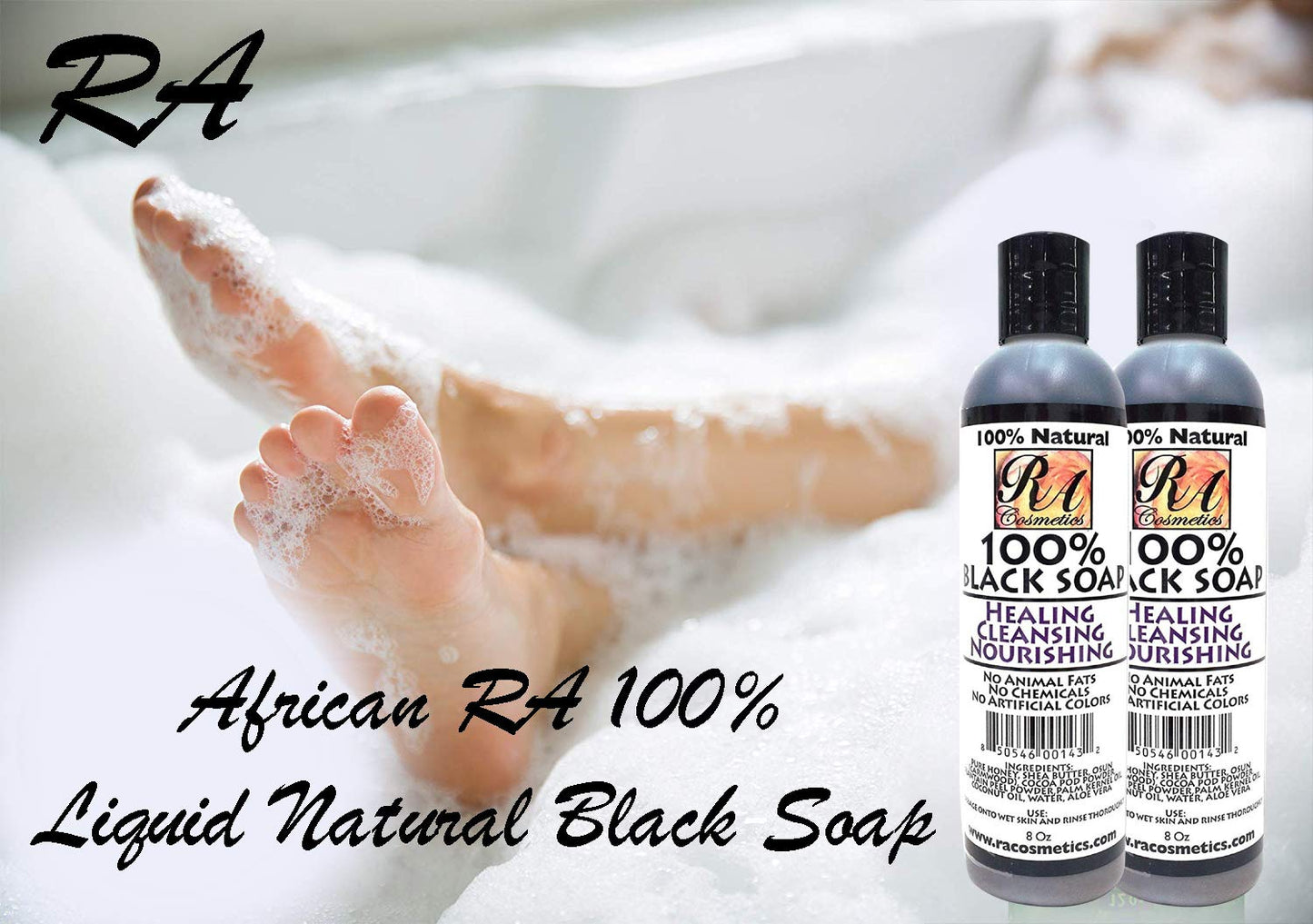 RA COSMETICS 100% African Liquid Natural Black Soap - 8 oz