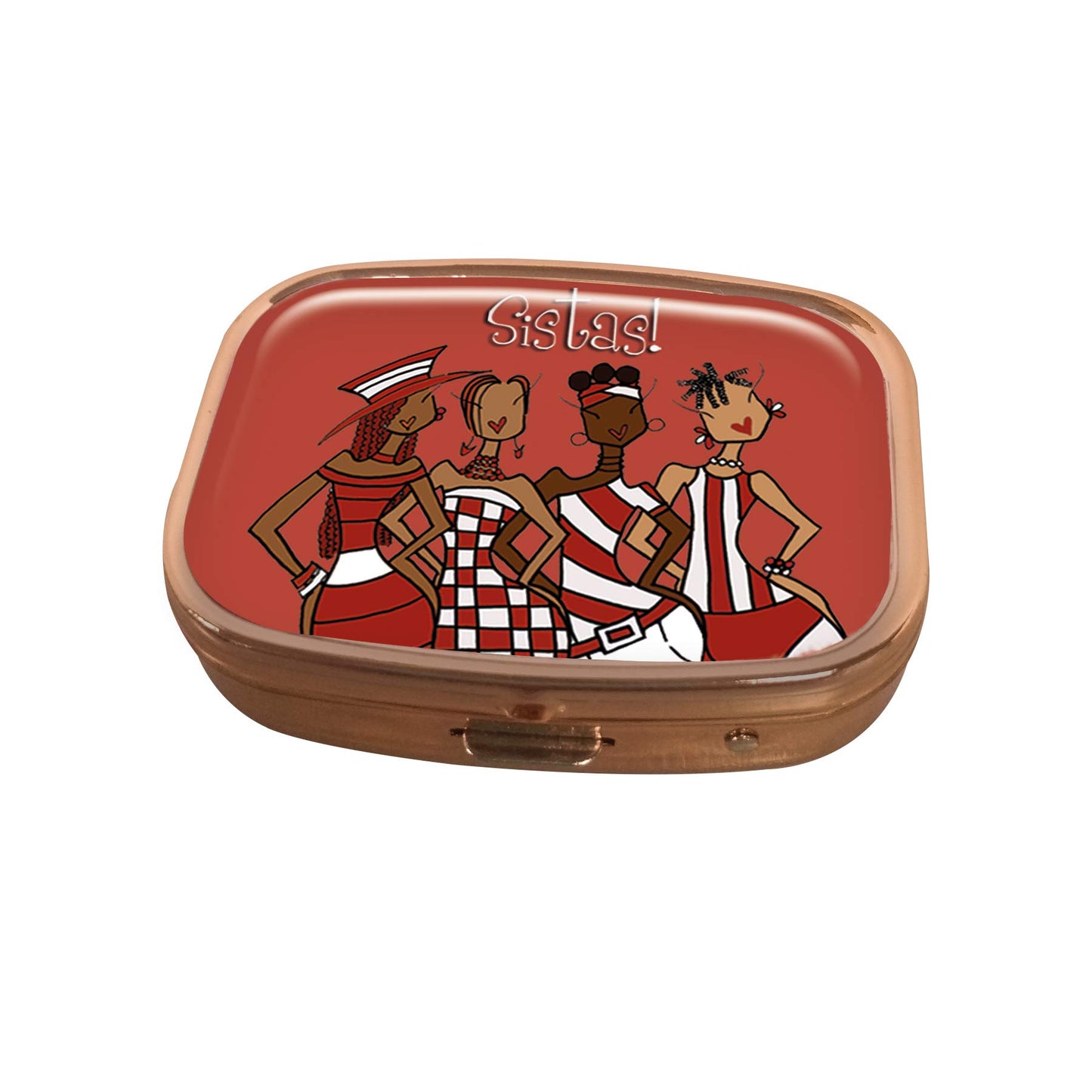 Shades of Color Pill Box Case, Sistas, 2.23 x 1.77 inches, Red (PBC123)