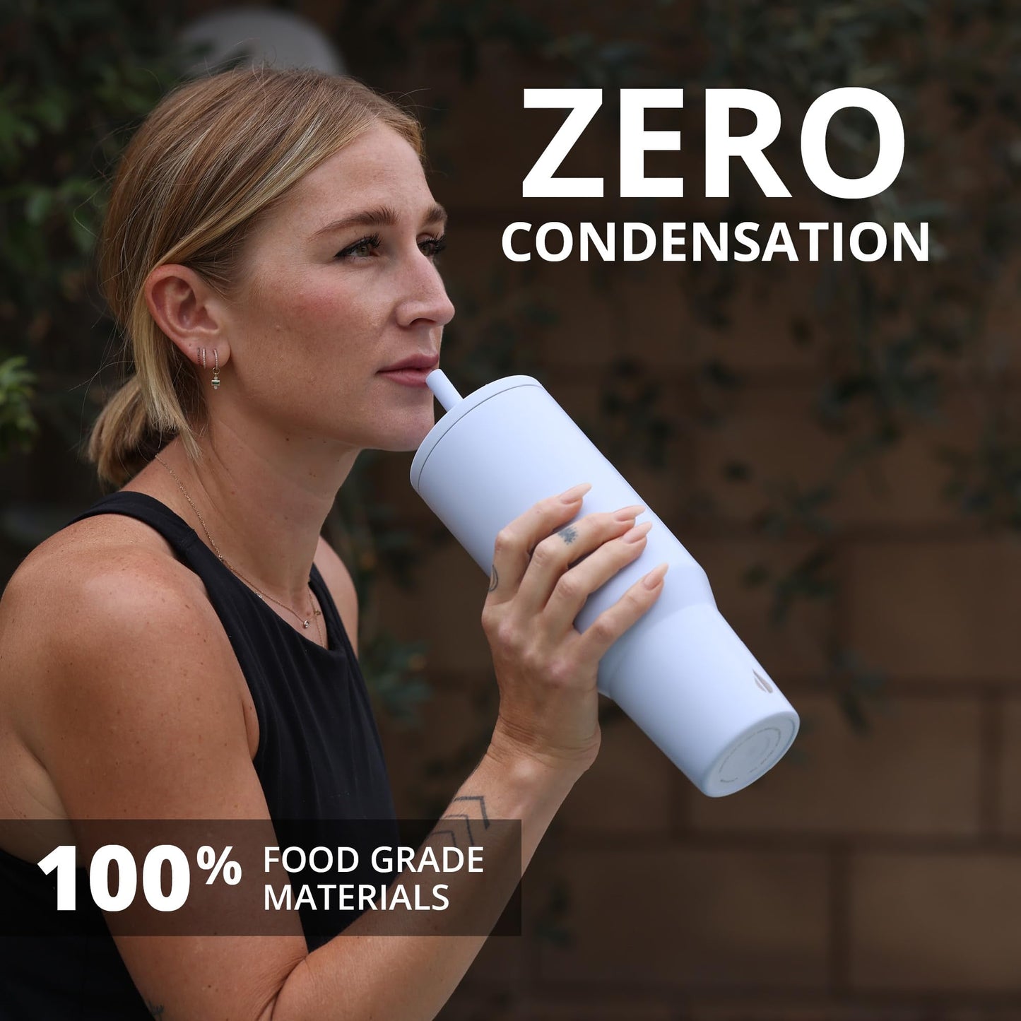 Elemental 40 oz Tumbler with Handle and Straw - Spill Proof Insulated Stainless Steel Commuter for Hot and Cold Beverages - Travel Coffee Mug with 2 Straws & Spill Proof Lid - 40oz - Ice Blue