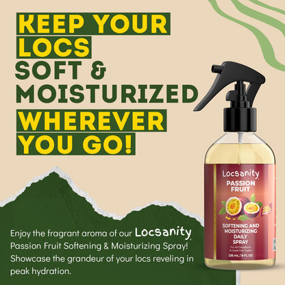 Locsanity Daily Moisturizing Spray for Dull, Dry Locs – Passion Fruit Hair and Scalp Moisturizer for Dreadlocks, Sisterlocks, Microlocks, Braids to Control Oil and Frizz (8 fl oz)