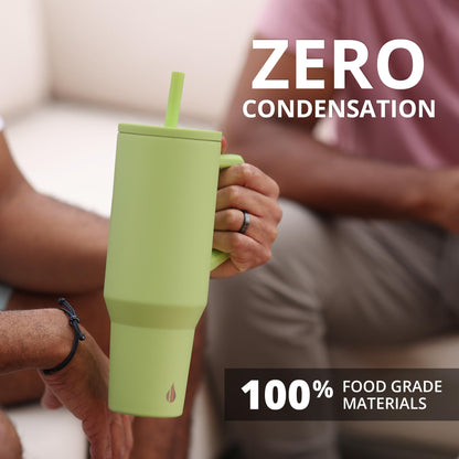 Elemental 40 oz Tumbler with Handle and Straw - Spill Proof Insulated Stainless Steel Commuter for Hot and Cold Beverages - Travel Coffee Mug with 2 Straws & Spill Proof Lid - 40oz - Key Lime