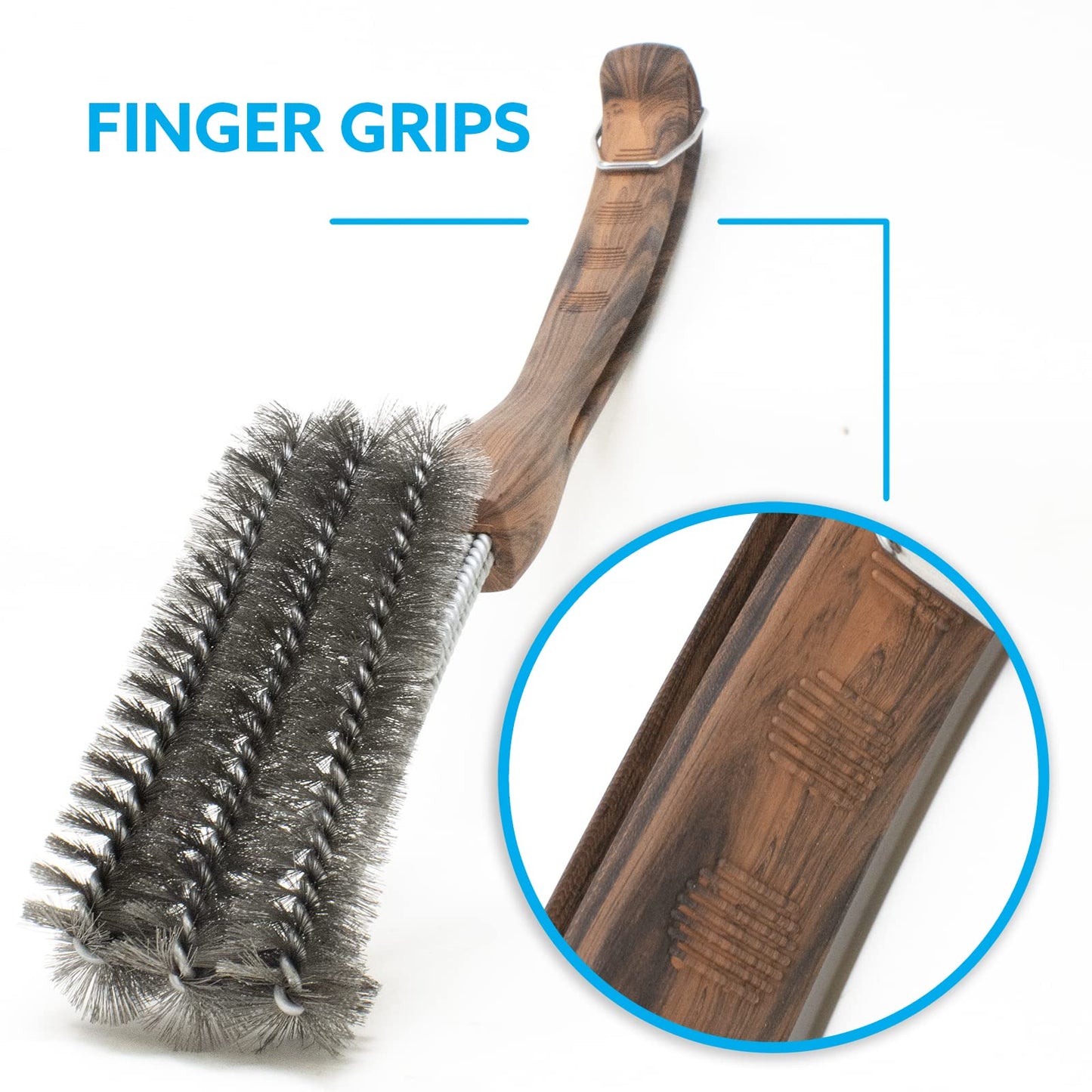 Kona 360 Clean Grill Brush - 18 inch Best BBQ Grill Brush - Wood Grain Designer Handle - Stainless Steel 3-in-1 Grill Cleaner Provides Effortless Cleaning