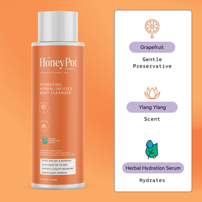 The Honey Pot Company - Body Wash for Women - Grapefruit Ylang Ylang Hydrating Body Cleanser - Moisturize & Cleanse Skin - Free of Parabens & Sulfates - 15 Fl. Oz