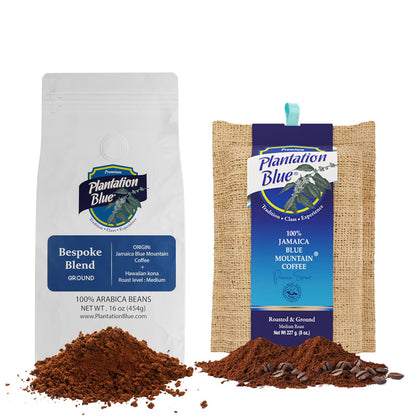 Fusion of Elegance Bundle: 8oz 100% Jamaica Blue Mountain Ground + 1lb Bespoke Blend Ground Coffee Medium Roast Bundle