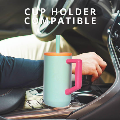 Elemental 40 oz Tumbler with Handle and Straw - Spill Proof Insulated Stainless Steel Commuter for Hot and Cold Beverages - Travel Coffee Mug with 2 Straws & Spill Proof Lid - 40oz - Mint Sorbet