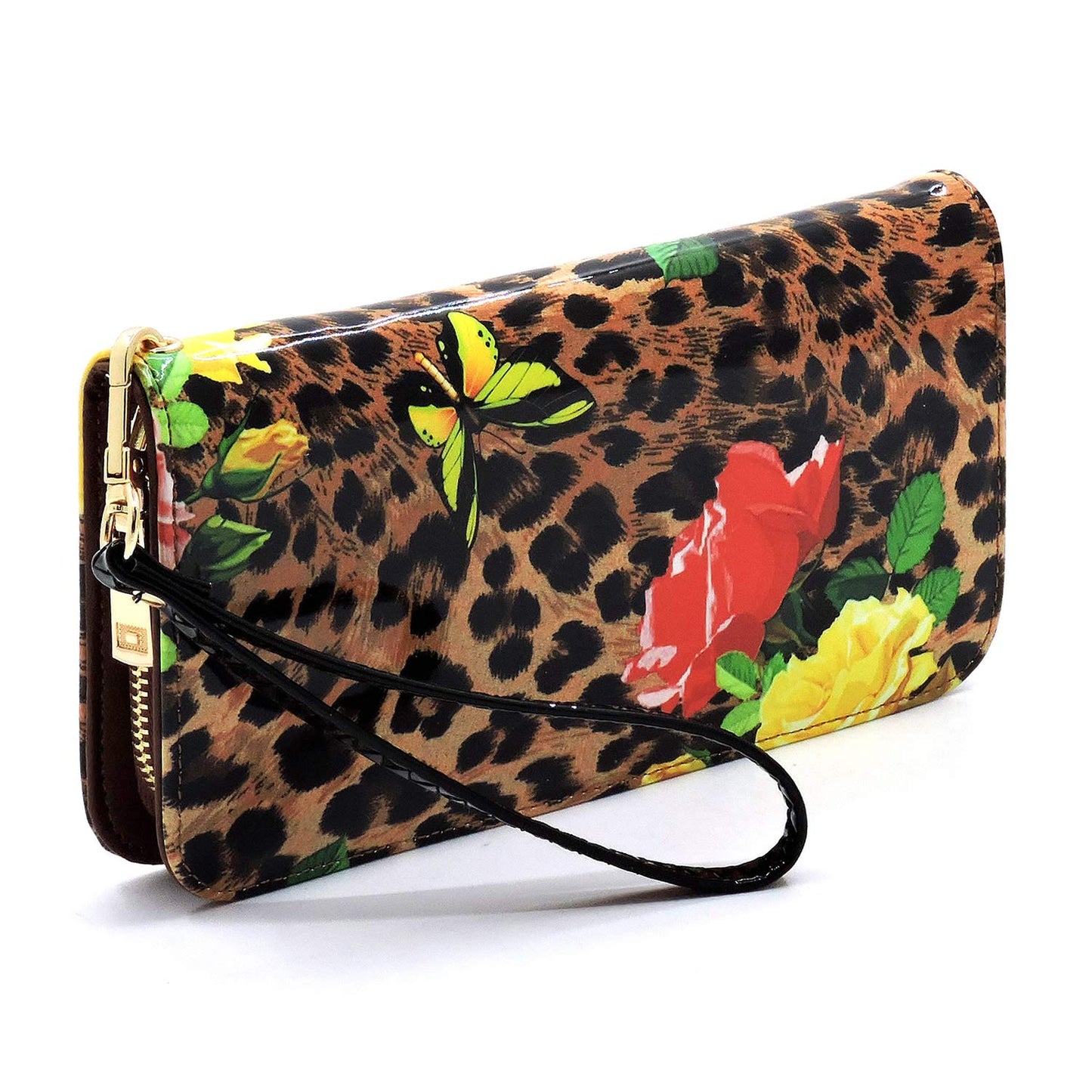 2Chique Boutique Women's Glossy Leopard Flower Printed 2-in-1 Satchel & Wallet Set