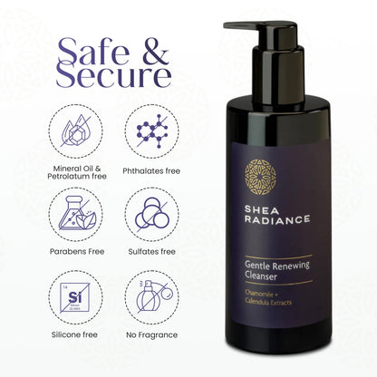Shea Radiance Gentle Renewing Facial Foaming Cleanser - Glucoside cleanser with Chamomile and Calendula Extracts.