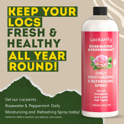 Locsanity Rosewater and Peppermint Daily Moisturizing Spray – Jumbo Size Hydrating Dreadlock Spray to Nourish the Scalp and Protect Hair From Oil and Buildup (32oz)