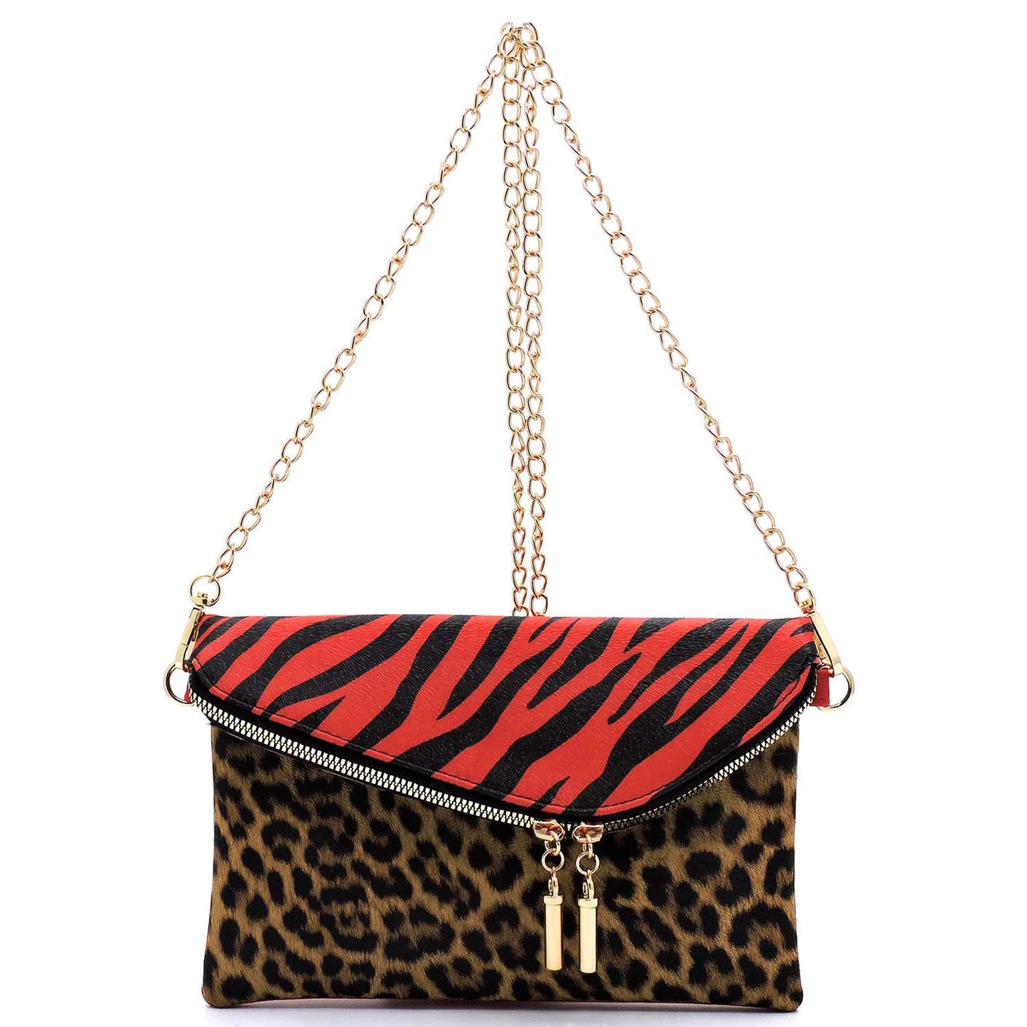 2Chique Boutique Women's Leopard Zebra Print Color block Envelope Cross body Bag