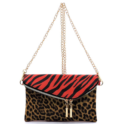 2Chique Boutique Women's Leopard Zebra Print Color block Envelope Cross body Bag