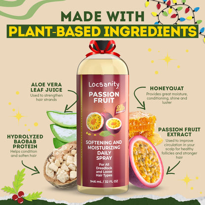 Locsanity Daily Moisturizing Spray for Dull, Dry Locs – Jumbo Size Passion Fruit Hair and Scalp Moisturizer for Dreadlocks, Sisterlocks, Microlocks, Braids to Control Oil and Frizz (32 fl oz)