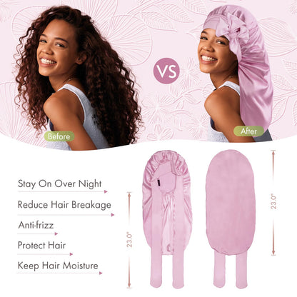 BONNET QUEEN Braid Bonnet and Long Bonnet Foldable Extra Long Silk Bonnet for Braids Satin Bonnet for Sleeping Hair Bonnet with Tie Band Long Sleep Cap