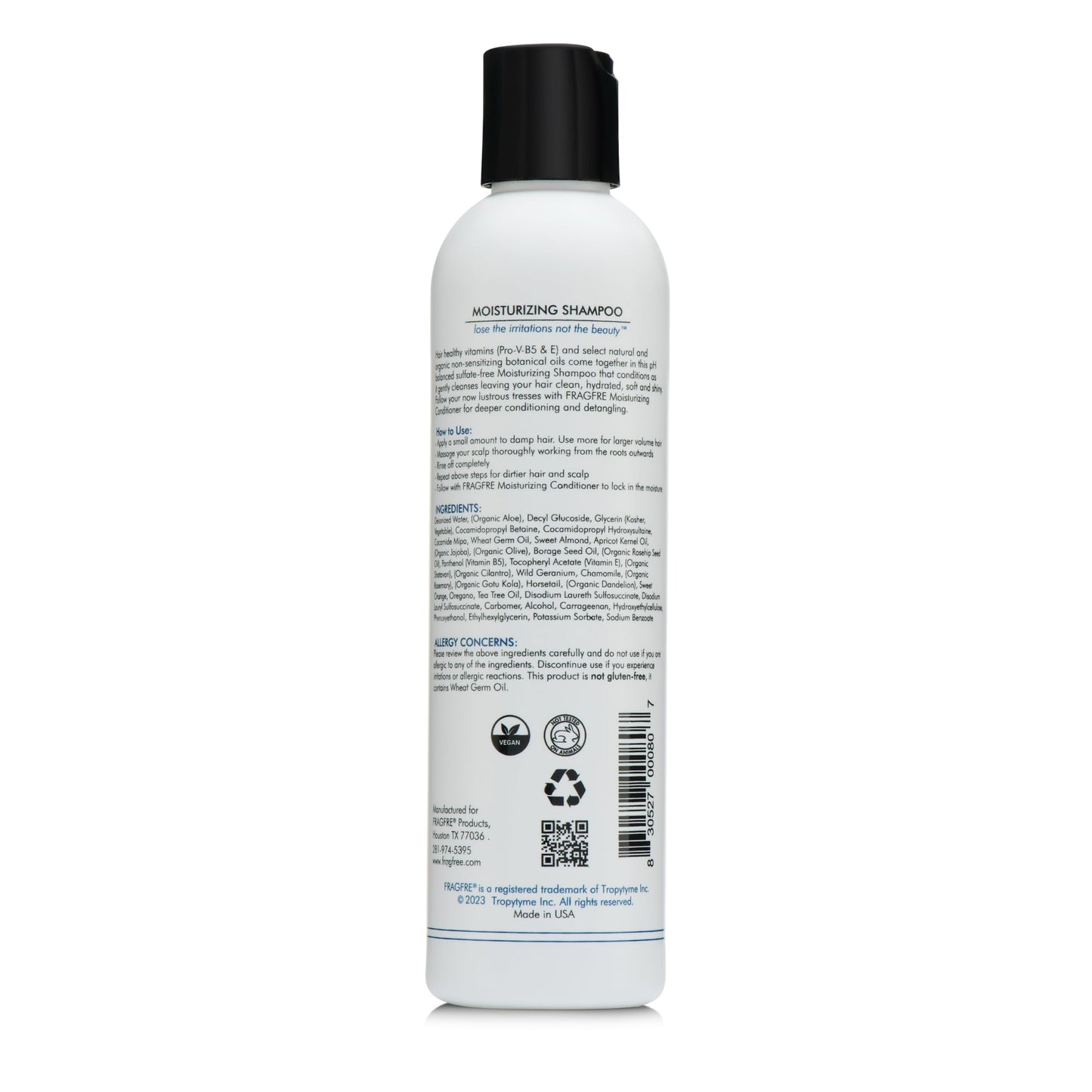 FRAGFRE Moisturizing Shampoo 8 oz: Fragrance-Free, Hypoallergenic, and Sulfate-Free - Nourish and Hydrate Your Dry, Hungry Hair with a Safe and Gentle Oil Shampoo - Ideal for Colors and Sensitive Scalps - Vegan and Cruelty-Free (1 Pack 8 oz)