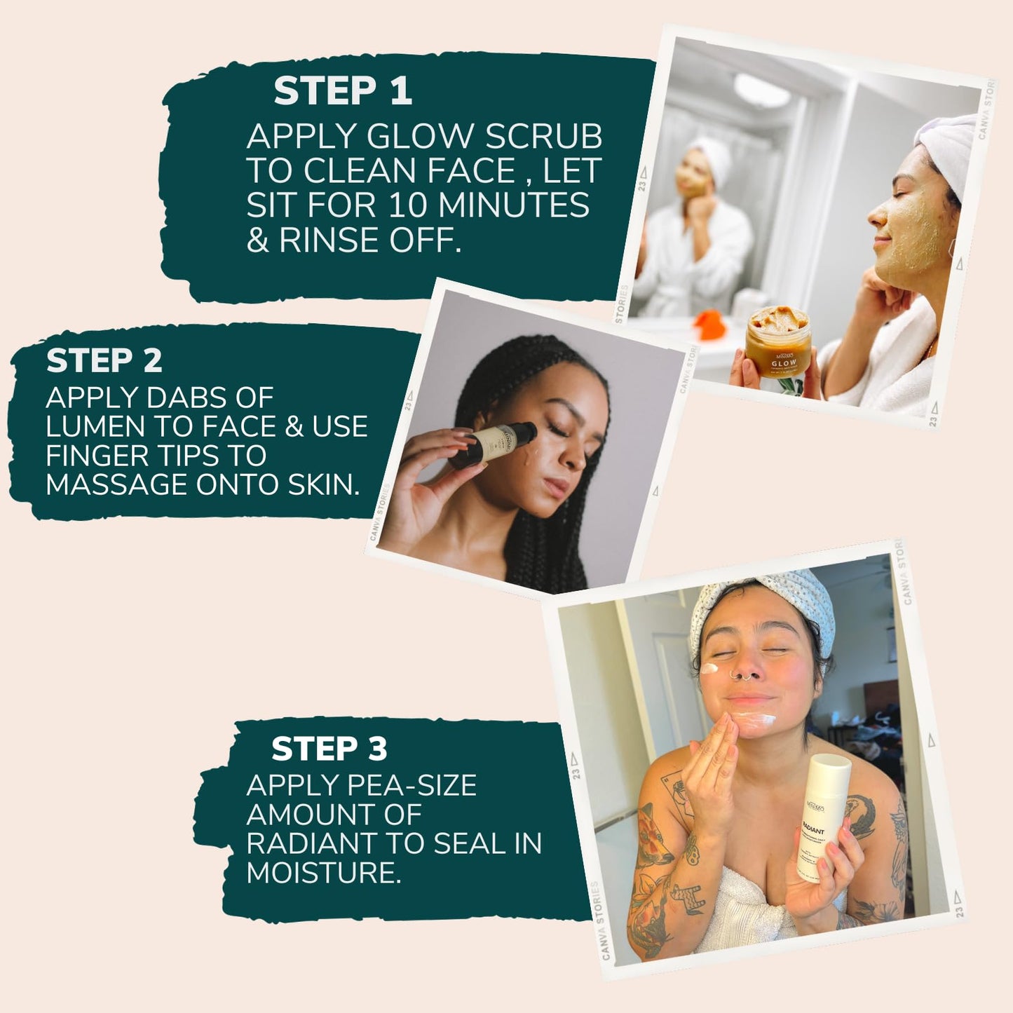 Minimo Skin Essentials Glow Starter Pack for Dull, Uneven Skin Tone Promotes a Glowing Complexion 3 Full Size Products, Applicator, & Makeup Bag Included