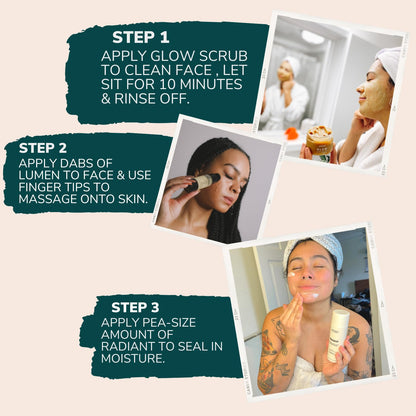 Minimo Skin Essentials Glow Starter Pack for Dull, Uneven Skin Tone Promotes a Glowing Complexion 3 Full Size Products, Applicator, & Makeup Bag Included