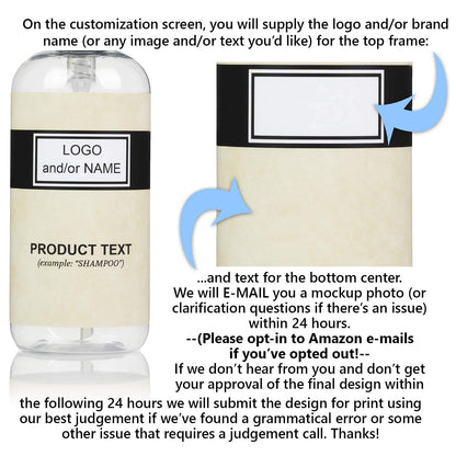 Artanis Home 10-Pack Customized PET Plastic Refillable Pump Bottles with Black and Tan Design Waterproof Labels and Black Pumps, Clear