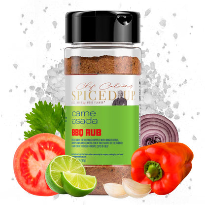 Spiced Up by Chef Calvin Carne Asada BBQ Rub 6.3oz/180 g - Premium Seasoning for Authentic Carne Asada Flavor - Ideal Meat, Ribs, Chicken, and Pork Dry BBQ Rub