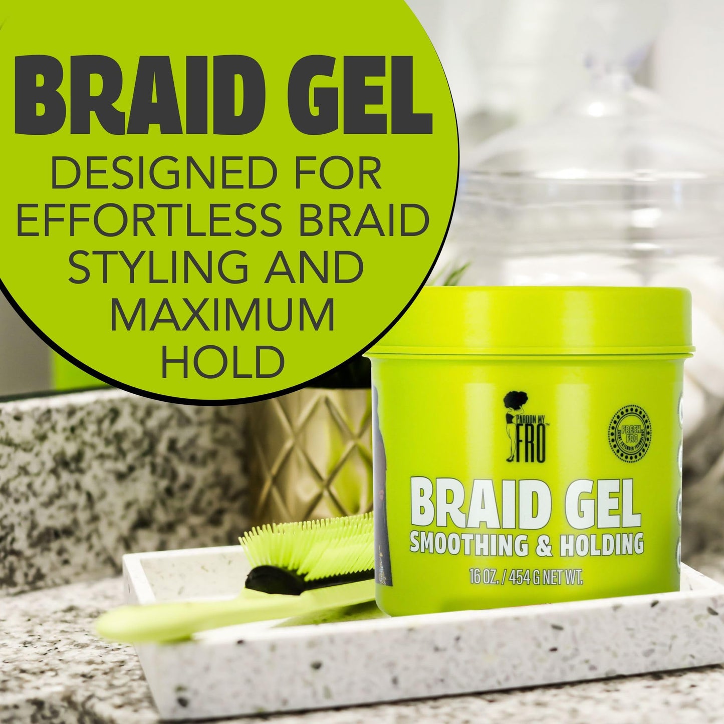 Pardon My Fro Braiding Gel - Smoothing & Holding Hair Gel for Braids - 16 oz