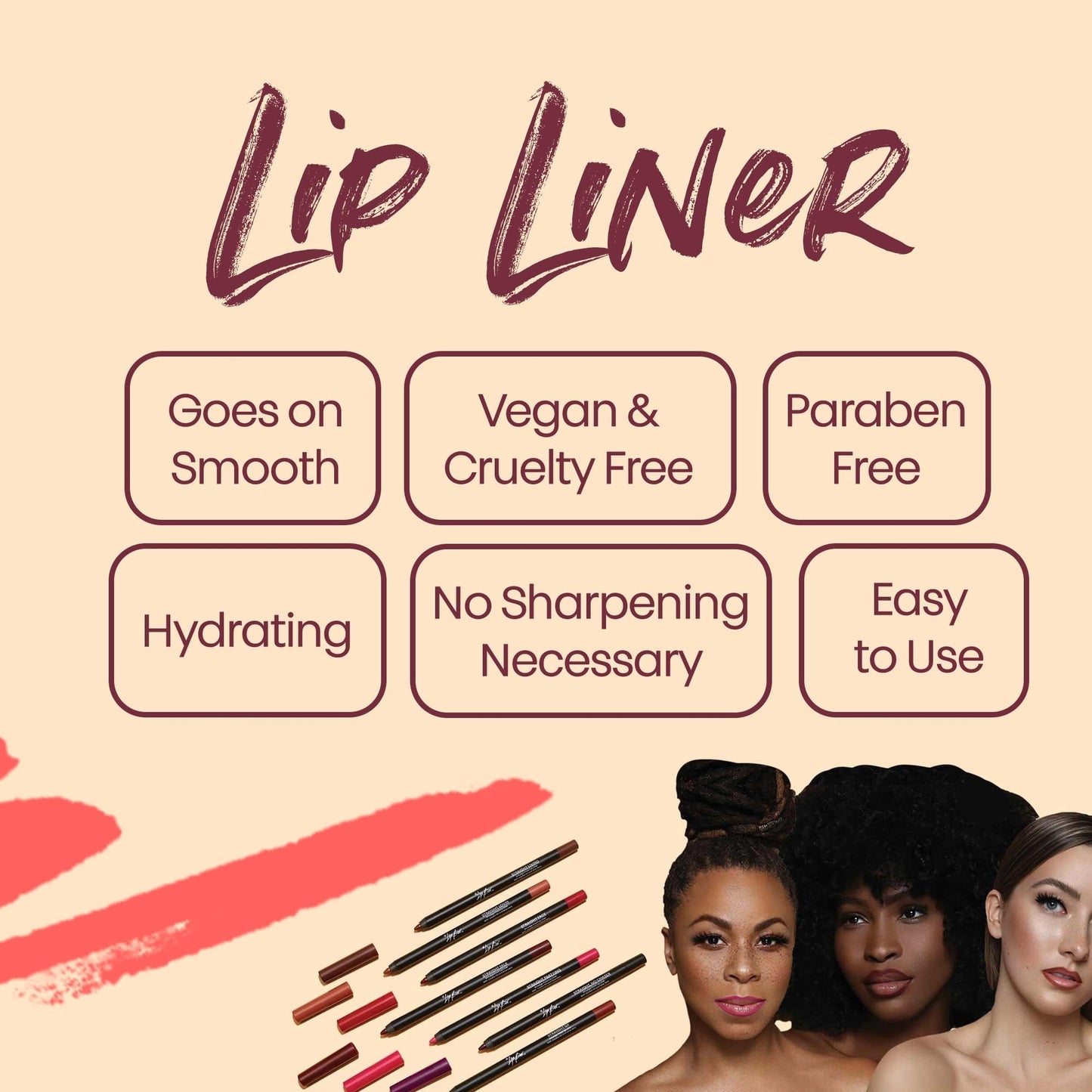 The Lip Bar | Straight Line Lip Liner | Vegan & Cruelty Free | Straight Talk - Burgundy