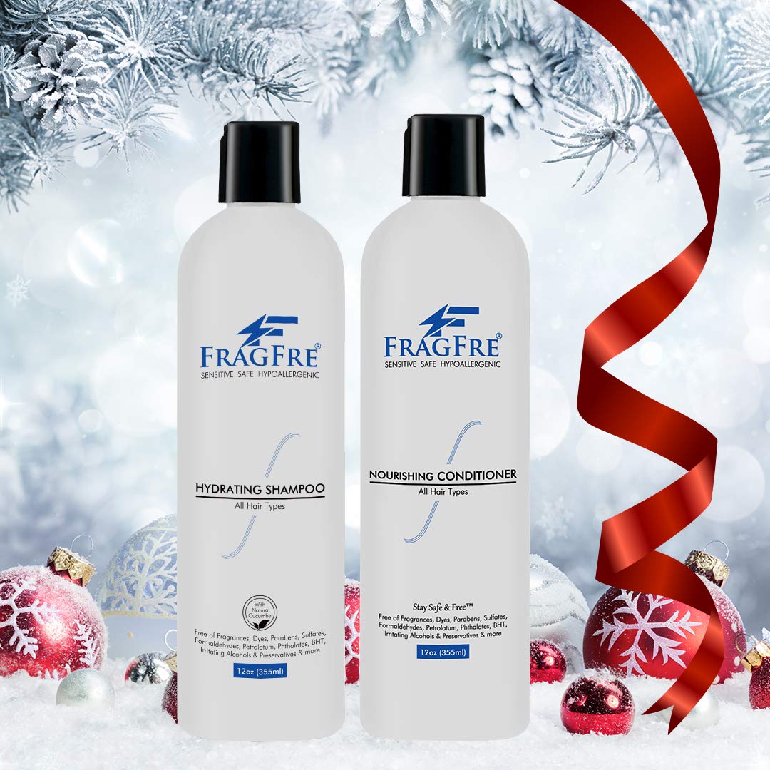 FRAGFRE Hydrating Sensitive Skin Shampoo 12oz (2-Pack Gift Set) - Sulfate Free Shampoo Fragrance Free Paraben Free - Color Safe Hypoallergenic Mild Hair Cleanser - Gluten Free Vegan - Natural Cucumber