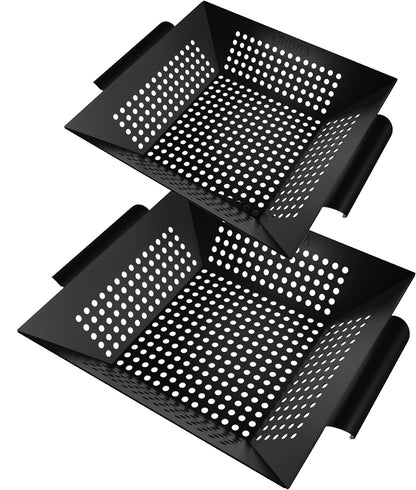 Kona Grill Grilling Basket Set - Premium Accessories for Outdoor Grill - Perfect for Veggies and More! Enhance Your BBQ Experience with this Heavy-Duty Grill Basket - Includes Bonus Gift: Wooden