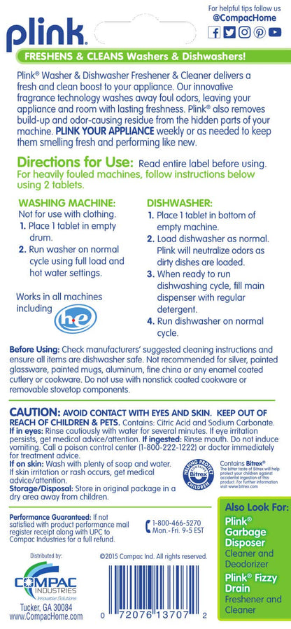 Compac Home Plink Appliance Freshener, Dishwasher, Washing Machine Cleaner, Water Activated, Fresh Lemon Scent, 4 Count