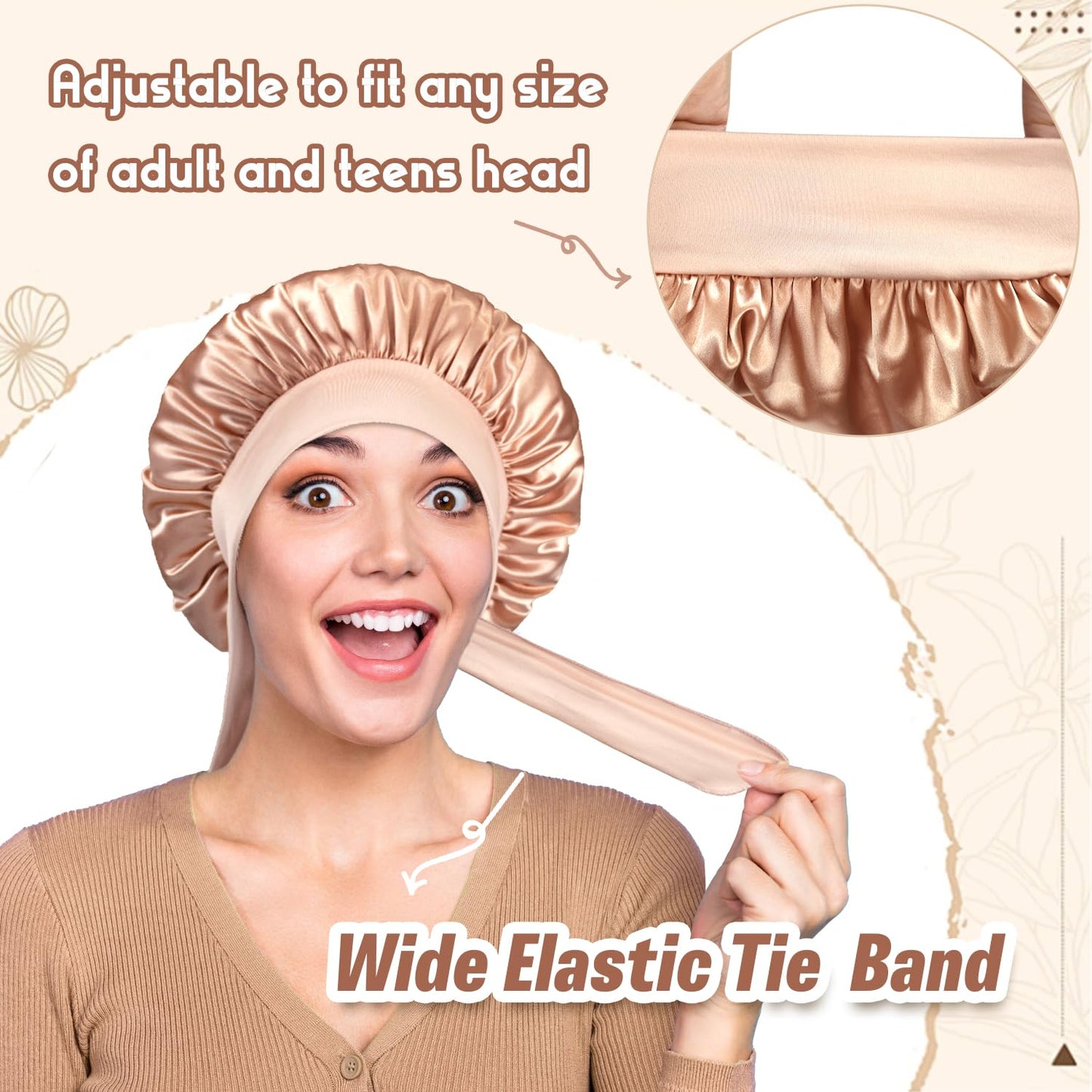 BONNET QUEEN Silk Bonnet for Sleeping Small Satin Bonnet Hair Bonnet Small Sleep Cap with Adjustable Tie Band Champagne