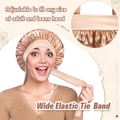 BONNET QUEEN Silk Bonnet for Sleeping Small Satin Bonnet Hair Bonnet Small Sleep Cap with Adjustable Tie Band Champagne