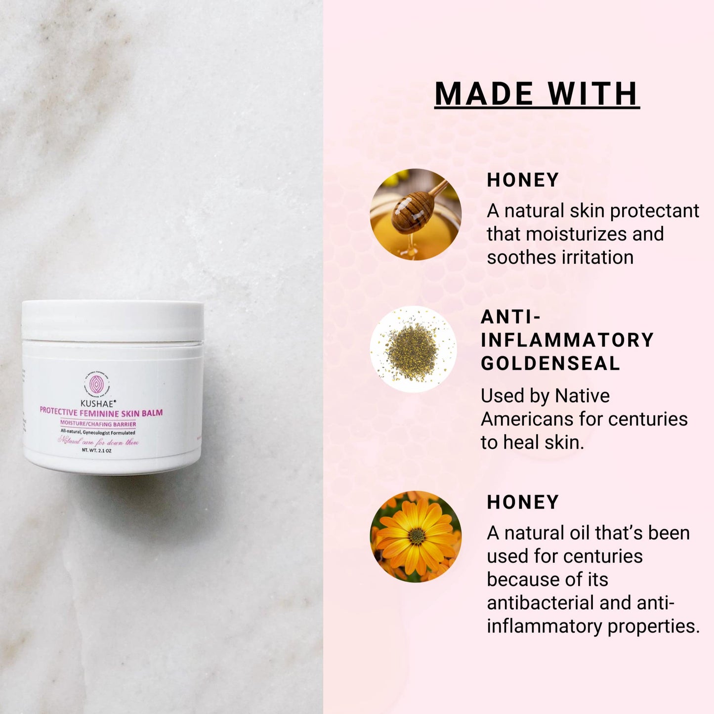 Kushae Protective Feminine Skin Balm, Refreshing & Soothing Vulva Moisturizer for Feminine Dryness, Menopausal Dryness, Fragrance-Free Vulva Care Products, 2.1 oz