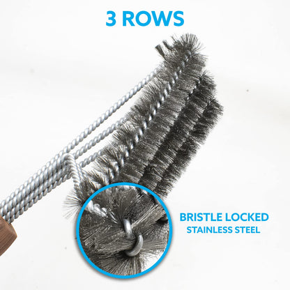 Kona 360 Clean Grill Brush - 18 inch Best BBQ Grill Brush - Wood Grain Designer Handle - Stainless Steel 3-in-1 Grill Cleaner Provides Effortless Cleaning
