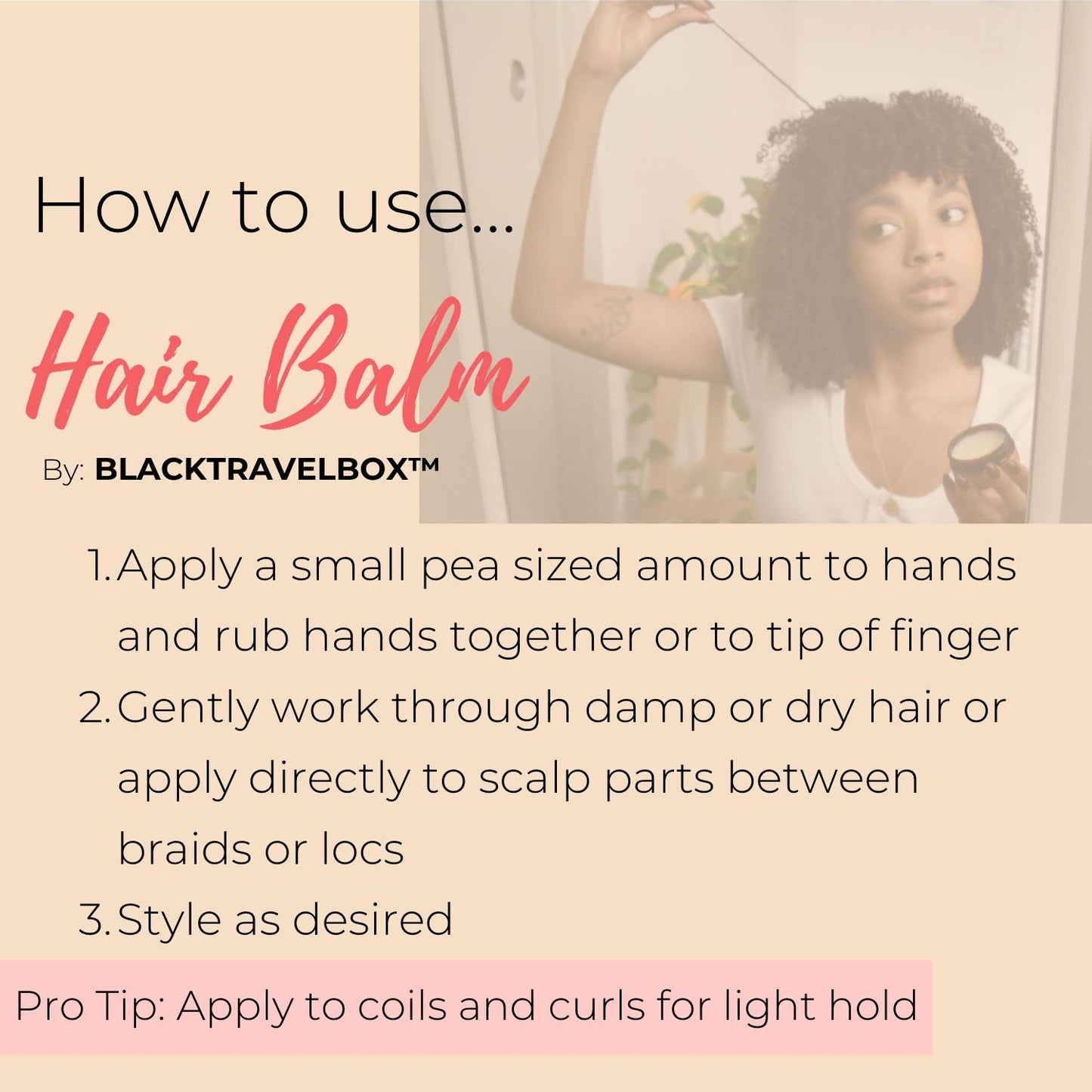 BlackTravelBox Hair Balm With Jojoba, Argan & Coconut Oils To Seals, Nourishes & Adds Shine for Frizz Control, Scalp Itch Relief, & Wash 'n Go Styling, TSA Friendly - 2.0 Oz