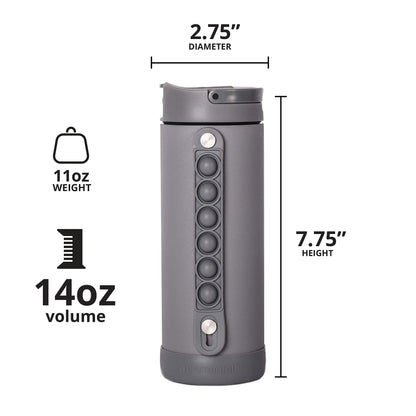 Elemental Iconic Kids Water Bottle with Straw Lid & Stress Relief Pop It Handle, Leak-Proof When Closed, Triple Insulated Kids Stainless Steel Water Bottle For Girls and Boys, 14oz - Graphite