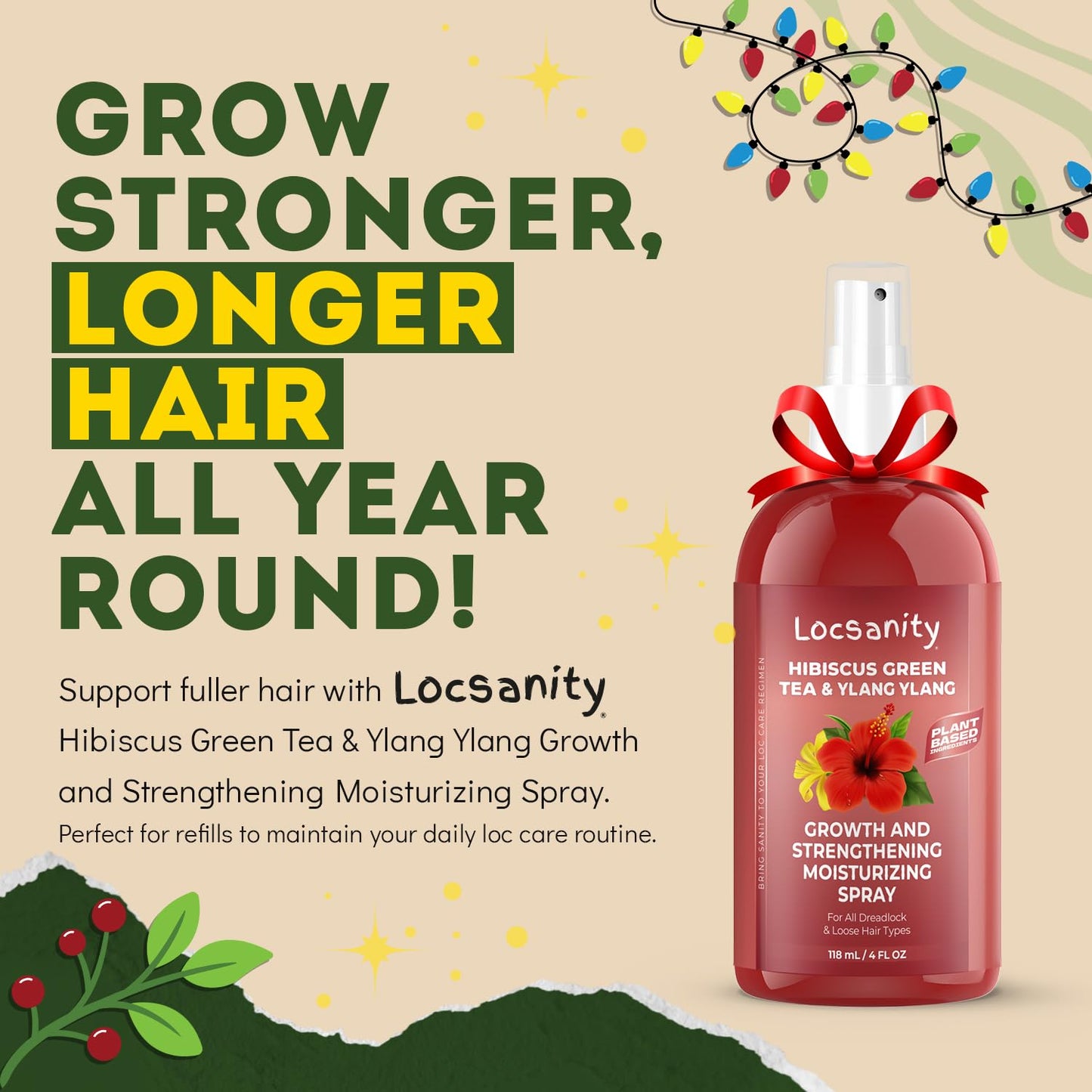 Locsanity Hibiscus Green Tea Hair Growth Spray for Dreadlocks and Loose Hairstyles Hair Care Treatment – Trial Size Loc Moisturizer for Thicker, Fuller, Longer Hair (4oz)