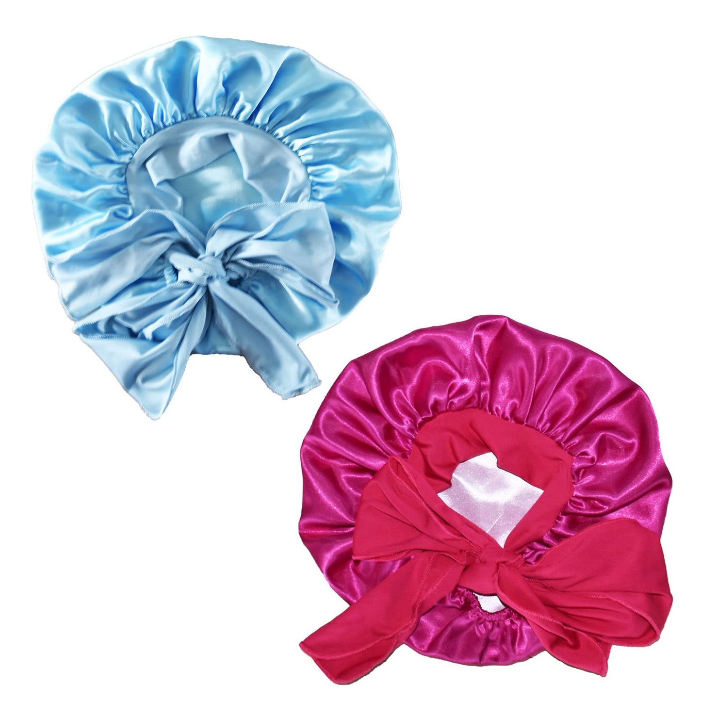 BONNET QUEEN Baby Bonnet Kids Bonnet Double Layer Silk Bonnet for Sleeping Satin Bonnet Adjustable Silk Hair Wrap with Tie Band 2Pcs 6-12 Months Hot Pink+Light Blue