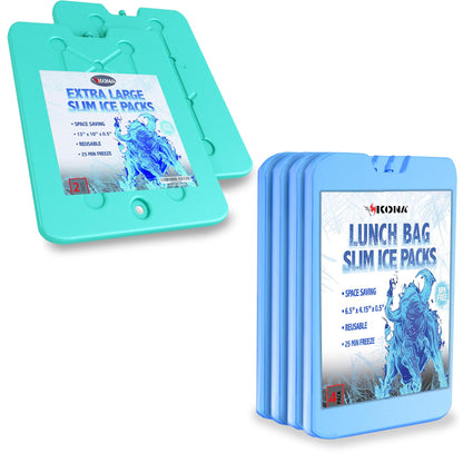 (Set of 6) XL Slim + Lunch Box Ice Packs - XL Slim, Turquoise Ice Packs & Small, Blue, Lunch Box Ice Packs - Refreezable & Reusable - Perfect for The Beach, Camping Trips, and Sports Events