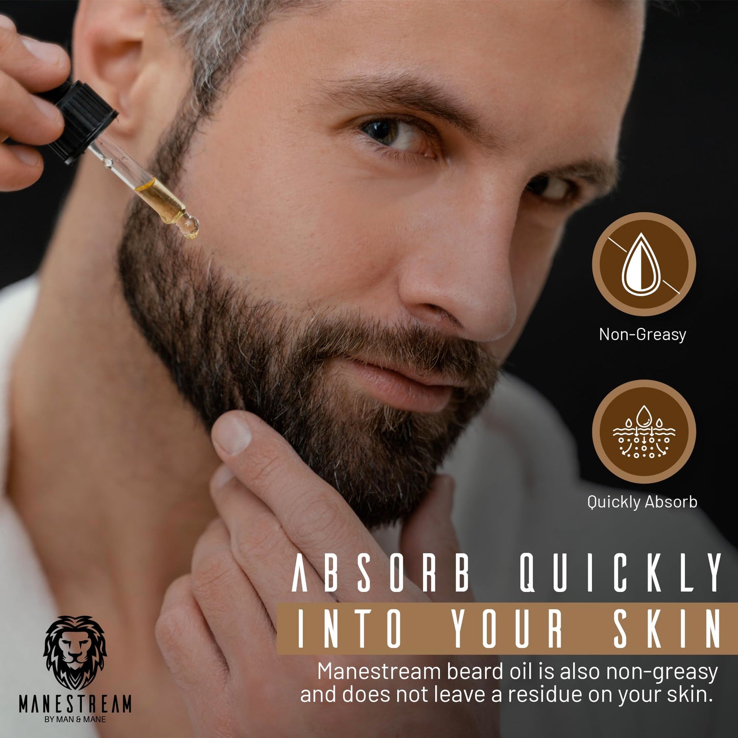 MAN & MANE Manestream Beard Oil for Men, Beard Growth Oil, Hair Growth Oil with Jojoba, Macadamia, Sunflower, Olive Oils - 50ml (Fall (Sandalwood))