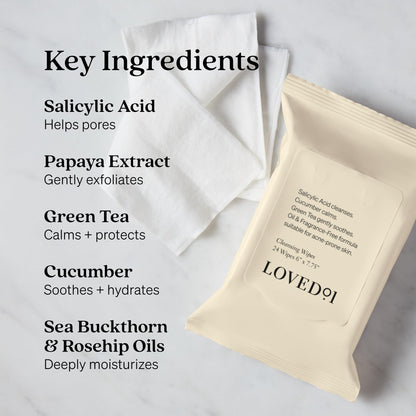 Loved01 Face & Body Salicylic Acid Cleansing Wipes, John Legend Skincare, Oil & Fragrance-Free, No-Rinse, Suitable for Blemish-Prone Skin, 24 wipes