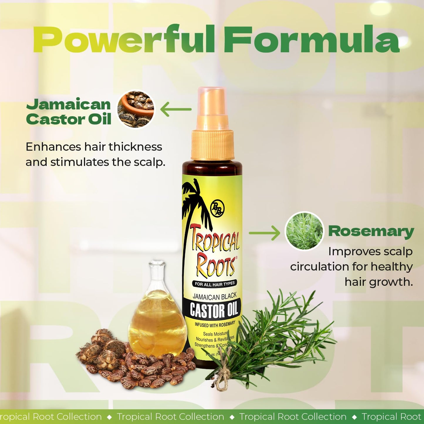 Bronner Bros Tropical Roots Jamaican Black Castor Oil with Rosemary Oil for Healthy Hair Growth - Deeply Nourishes, Strengthens, Soothes & Revitalizes Hair & Scalp - Adds Moisture & Shine - 5oz